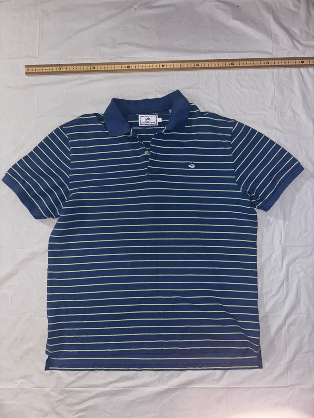 Southern Tide Navy & White Striped Polo